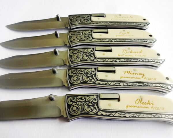 5 SET White Personalized Pocket Knives