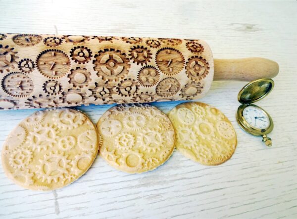 CLOCKS and GEARS Embossing Rolling Pin