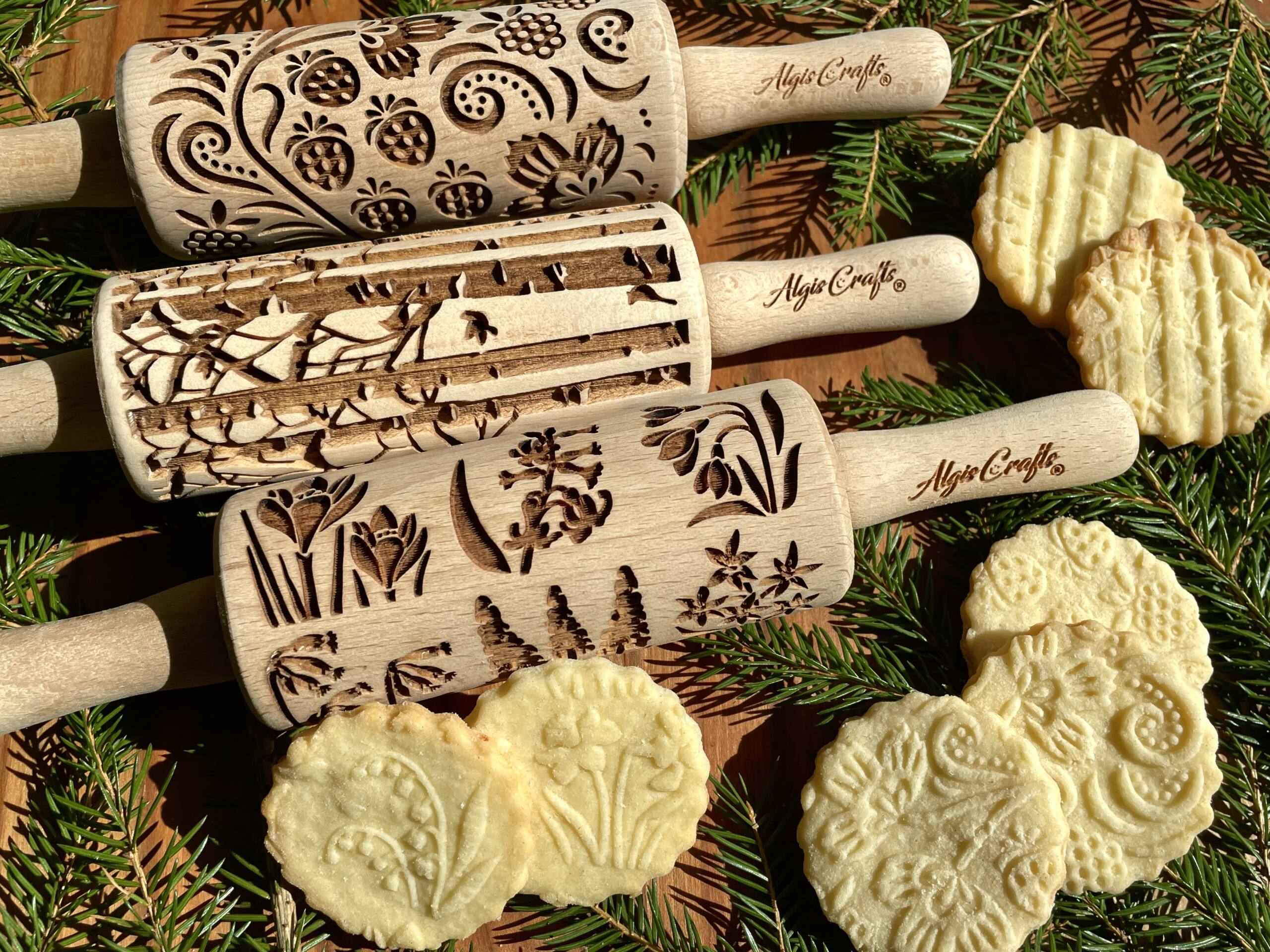 POPPY Embossing Rolling Pin With Wildflower Corn Poppies Pattern. Dough Roller For Embossed Cookies And Pottery By Algis Crafts