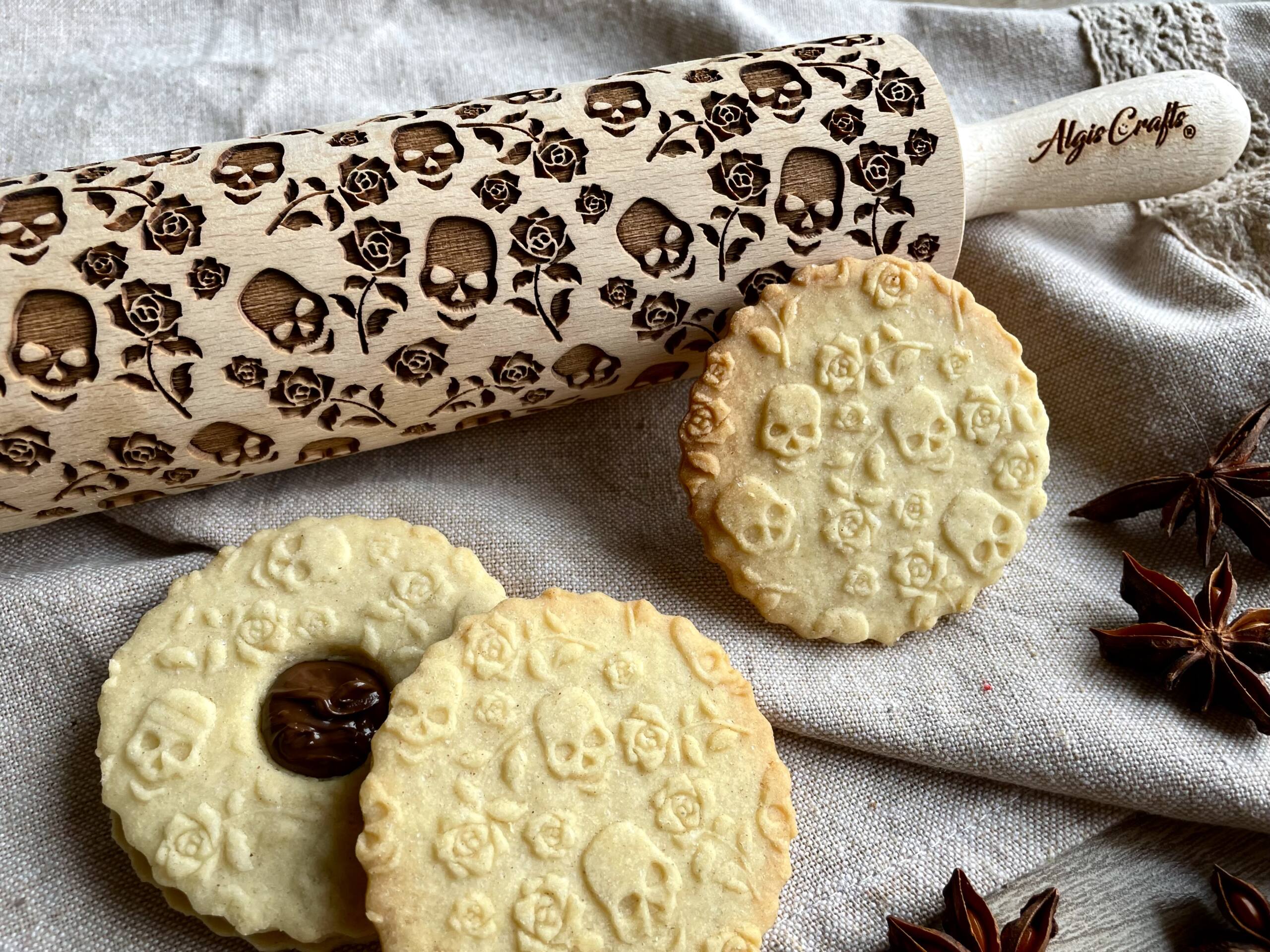 DIA de los MUERTOS - MINI embossing rolling pin for cookies, embossed  biscuits, wooden Christmas present, Halloween gift