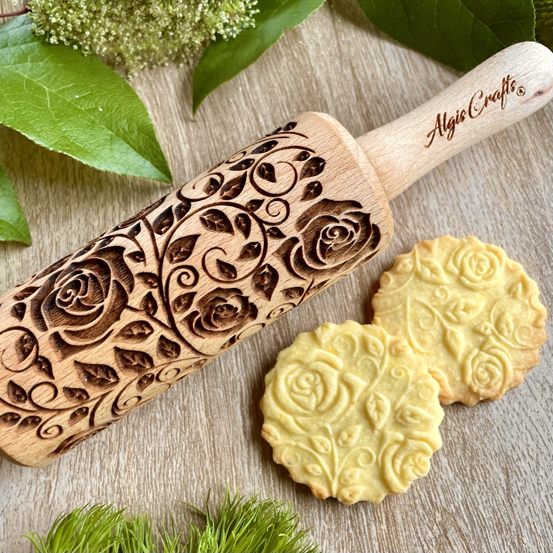 Christmas Embossing Rolling Pin, Embossing Engraved Wooden Rolling Pins